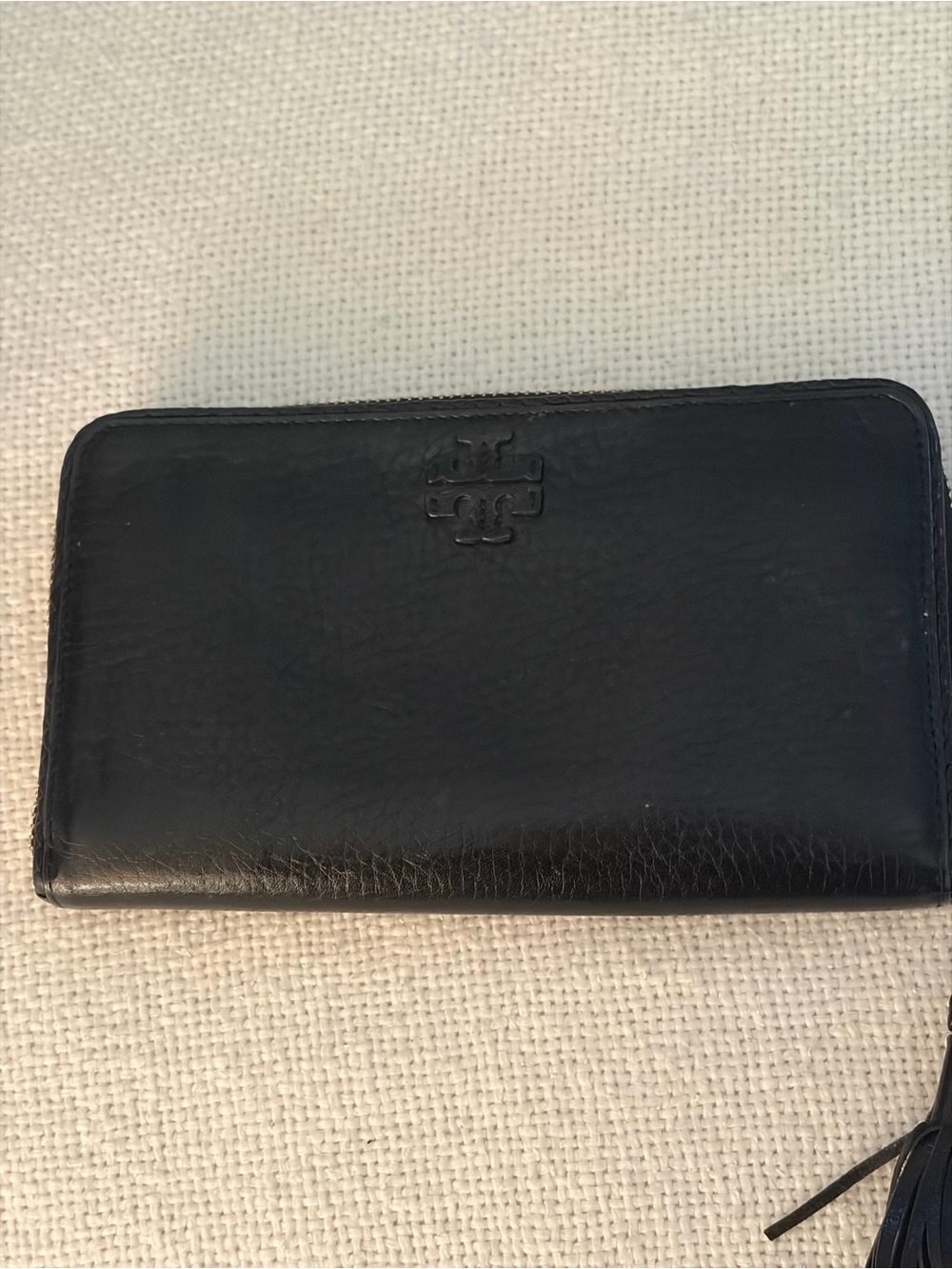 Tory Burch Black Leather Zip-Around Wallet